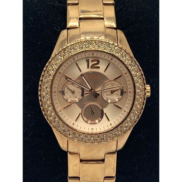 Fossil ES3590 Women Gold Stainless Steel Analog Rose Gold Dial Wrist Watch KL216 - Picture 2 of 11